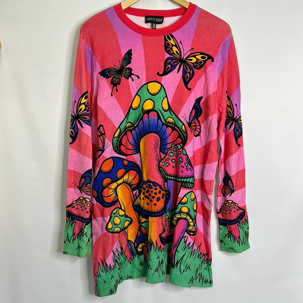 Current Mood Dolls Kill mushroom butterfly neon forest long sleeve shirt